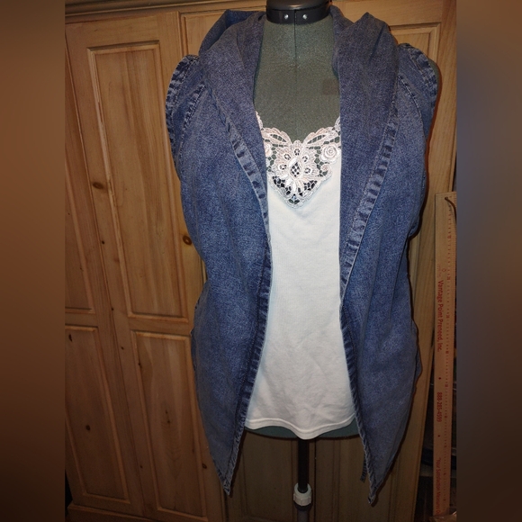 RedFox Ladies Denim Jean Sleeveless Hoodie - Picture 2 of 16